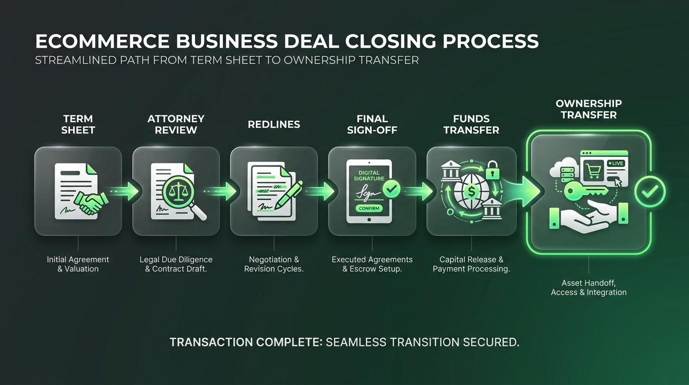 Ecommerce business deal closing process from term sheet to ownership transfer