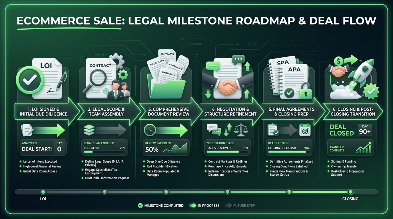 Ecommerce sale legal milestone roadmap and deal flow
